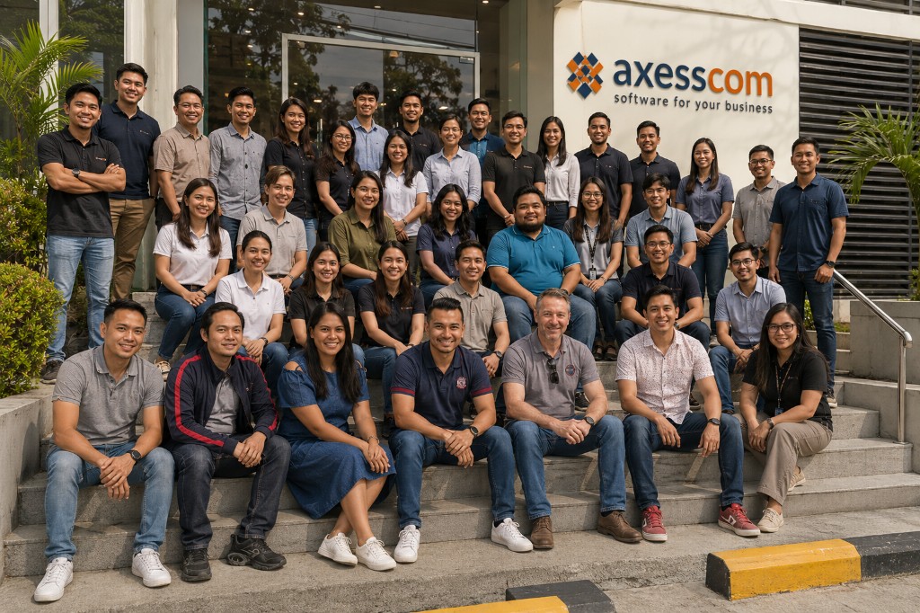Axesscom team gathered outside the Clark office.